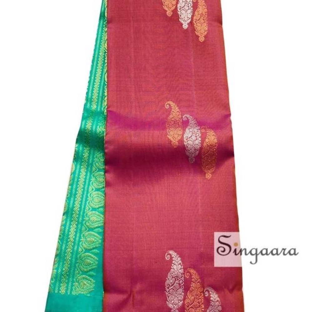 This elegant borderless kanchipuram saree can be worn for any occasion.
